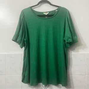 Max Studio 2XL Green Puff Short Sleeve Lightweight Minimalist Casual Office Top